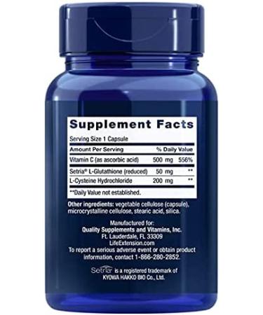 Life Extension Glutathione Cysteine & C - 100 Capsules for Antioxidant Support - Buy Online on GoSupps.com