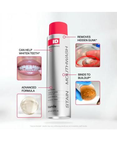 Hismile iD Stain Whitening Mouthwash Whitening Rinse Peroxide Mouthwash Mouthwash Whitener for White Teeth & Fresh Breath with Essential Oils 237ml - Buy Online on GoSupps.com