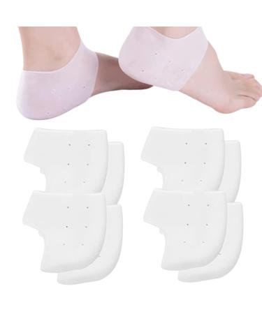 Silicone Gel Heel Sleeve 4 Pairs Breathable Heel Cushion Plantar Fasciitis Insoles Back Foot Sleeve Wrap Gel Heel Pads for Fast Heel to Instantly Relieve Pain and Pressure (White)