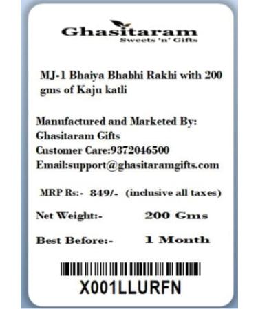 Ghasitaram Gifts Rakhis Online - Rakhi for Brother-MJ-1 Bhaiya Bhabhi Rakhi with 200 GMS of Kaju katli Rakhi Set with 200 gms of Kaju katli - Buy Online on GoSupps.com
