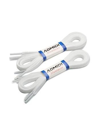 AOMIDI 2 Pair Flat Shoelaces 5/16" for Sneakers and Converse Shoelaces Replacements 54" inches (137 cm) White