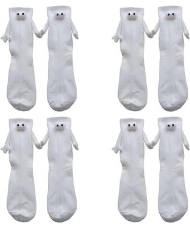 Couple Holding Hands Socks - Funny Magnetic Suction 3D Doll Couple Socks Unisex Funny Couple Holding Hands Sock for Couple White 4 Pair