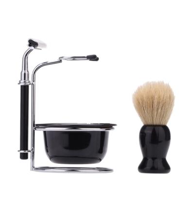 NSNT Exquisit men's rasier brushes fashionable 4-in-1-profi-beard-rasier brush bowl holder razor brush set made of stainless steel for men simply 10x14.5cm black
