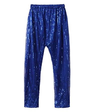 easyforever Unisex Kids Boys Girls Sparkling Sequins Dance Pants Hip hop Jazz Stage Performance Trousers Royal Blue a 7-8 Years