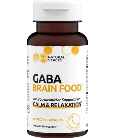 Natural Stacks GABA Supplement 60 ct. - Deep Relaxation and Calm - Night Time Aid - Brain Food Formula Promotes GABA (Gamma-Aminobutyric Acid)