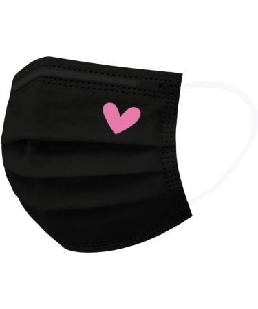 50Pcs Cute Heart Printed Black Disposable Face Masks for Men and Women - Mouth Protection Design (F) - Buy Online on GoSupps.com