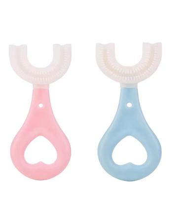 Kids U Shaped Toothbrush with Silicone Brush Head Whitening Massage Toothbrush U-Type Toothbrush Whole Mouth Toothbrush with Handle for Kids 2 Pack