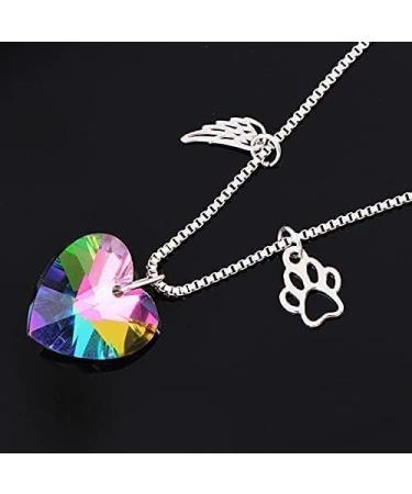 Rainbow Bridge Paw Print And Angel Wing Necklace Rainbow Heart Dog Memorial Necklace Jewelry Gift For Women Colorful Sweater Accessory - Buy Online on GoSupps.com