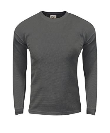 Fitscloth Mens Knit Sweater Pullover - Heavyweight Waffle Thermal T Shirt Long Sleeve Crewneck Knitted Top Size XS-5XL Large D.grey