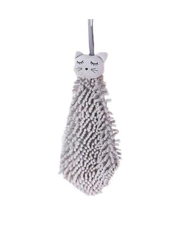Chenille Hand Towel with Hanging Loop - Soft and Absorbent Cute Animal Cleaning Cloth for Kitchen and Bathroom 26 * 28cm (Grey)