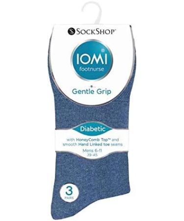 IOMI - 6 Pack Mens Loose Wide Top No Elastic Non Binding Cotton Diabetic Socks 7-12 Blue - Buy Online on GoSupps.com