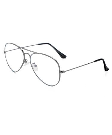 Aviator Clear Lens Glasses for Women Men Non-prescription Eyeglasses Metal Frame Blue Light Blocking Lens Gunmetal 58 Millimeters