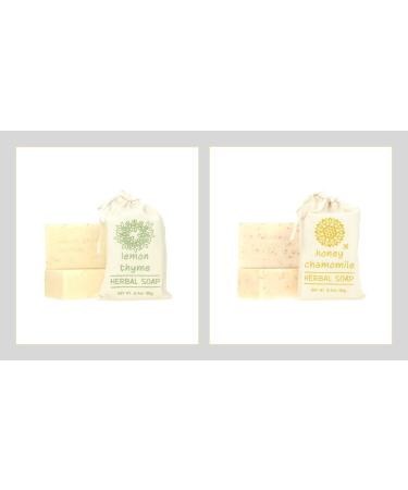 Buy Herbal Soaps Set - Honey Chamomile & Lemon Thyme | Shea Butter Olive Oil | Eco-Friendly Cloth Sacks | International Shipping - Buy Online on GoSupps.com
