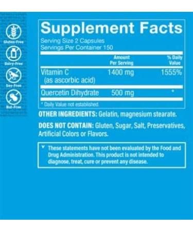 Vitamin Shoppe Quercetin + Vitamin C Antioxidant Immune Support (300 Capsules) - Buy Online on GoSupps.com