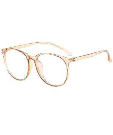 Fuqinqingoz Large reading glasses anti UV robust computer reader round flat light mirror blue light blocking presbyopic groove (color: tea size: +350) +350 tea