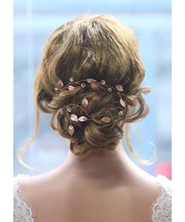 GraceWedding Bridal Jewelry | Vintage Red Gold Hair Accessories for Long Hair | Climbing Plants Design | 38 cm Crystal Rose Gold Hair Jewelry - Buy Online on GoSupps.com