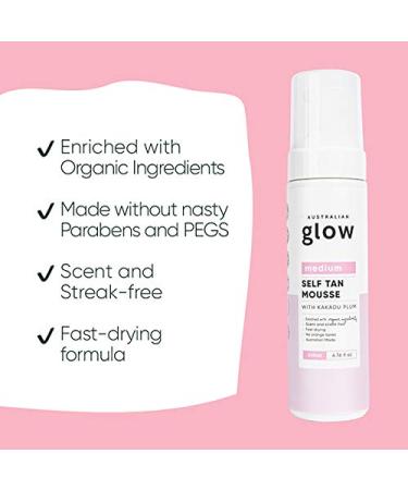 Australian Glow Self Tanning Mousse | Kakadu Plum & Hyaluronic Acid Enriched | Streak-Free Tan | Medium Shade - Buy Online on GoSupps.com