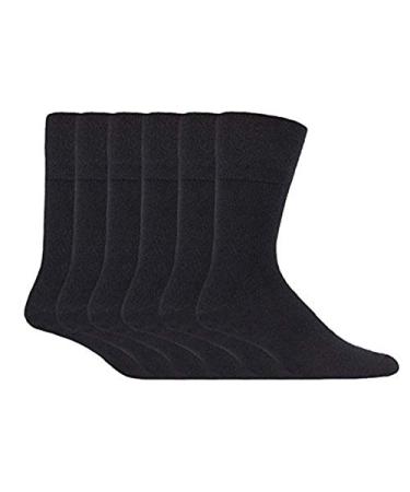 Gentle Grip - 6 Pack Mens Extra Wide Non Binding Diabetic Socks for Poor Circulation Black