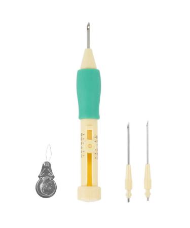 Punch Needle Embroidery Set Embroidery Needle Punch with 3 Sizes Needle Pen Kit Tool for DIY Craft for DIY Threaders Sewing Knitting for Mother(Yellow + Green)