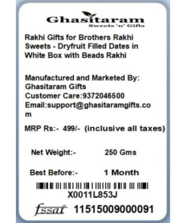 Ghasitaram Gifts Rakhi Gifts for Brothers Rakhi Sweets - Dryfruit Filled Dates in White Box with Beads Rakhi - Buy Online on GoSupps.com