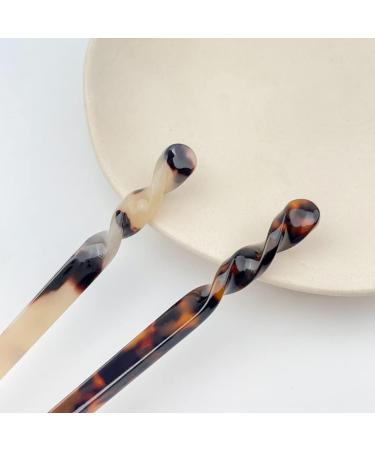JIHUOO Acetate Hair Sticks - 2 Piece Leopard Pattern Hair Pins & Tortoiseshell Hair Fork - Vintage Hair Accessories for Elegant Styles - Buy Online on GoSupps.com