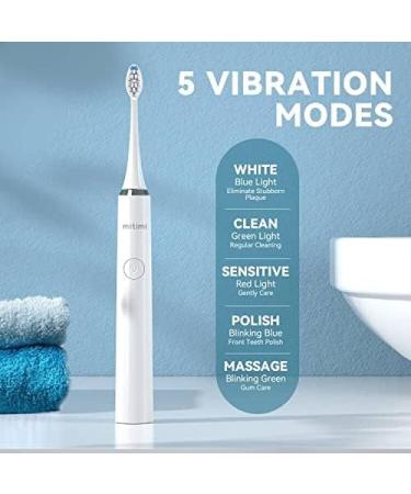 Mitimi Rechargeable Electric Toothbrush with 40000VPM | 5 Modes, Smart Timer, IPX7 Waterproof | Includes 5 Brush Heads | Sonic Toothbrush for Adults - White - Buy Online on GoSupps.com