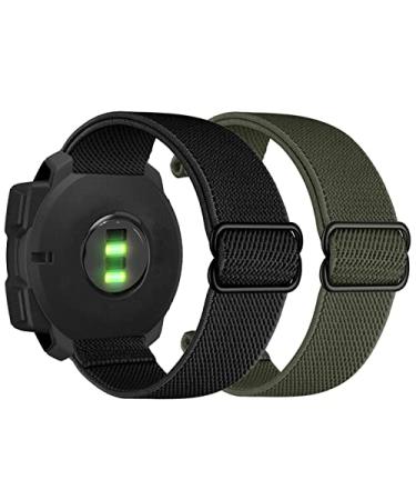 Abanen 22mm Elastic Watch Bands for Garmin Instinct / Instinct 2 Solar, Soft Stretchy Nylon Ultra-light Wristband Strap for Garmin Instinct Crossover Solar, Instinct Tactical / Esports Black + Green