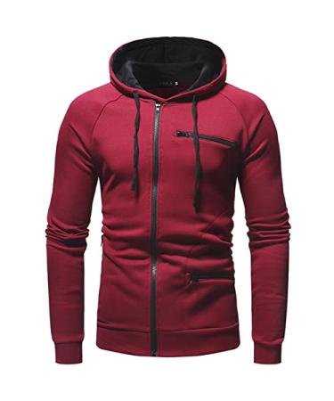 Hoodies for Men Casual Workout Long Sleeve Hoodies Pullover Contrast Color AE02 X-Large Wine