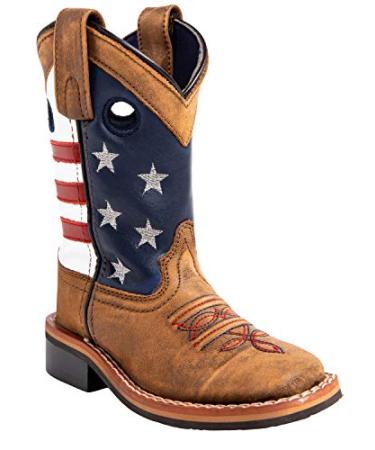 Cody James Boys' USA Flag Cowboy Boot Broad Square Toe - 43880 13 Little Kid Brown