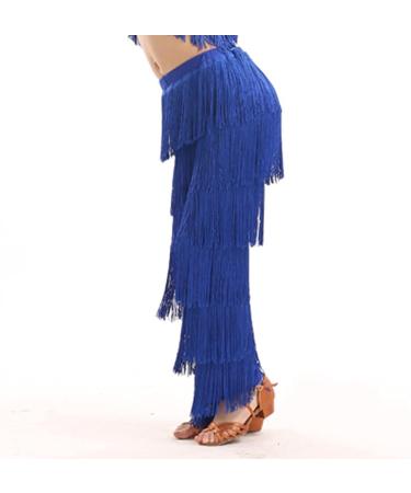 Libaobaoyo Girls Blue Tassel Dance Pants | Latin Ballroom Salsa Tango Fringe Trousers | Size 3-4T - Buy Online on GoSupps.com