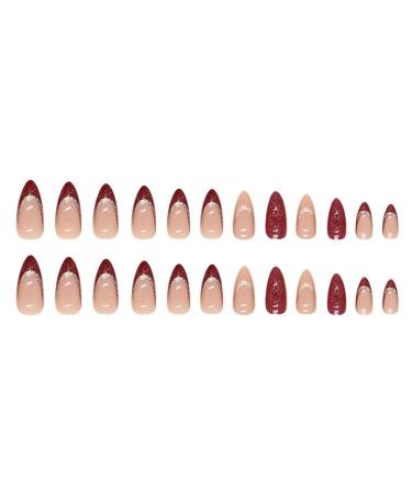 FULDGAENR Red Glitter French Tip Medium Almond Press on Nails - 24PCS Full Cover Acrylic Nails for Women and Girls - Buy Online on GoSupps.com