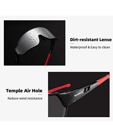 ROCKBROS Photochromic Cycling Sunglasses | UV Protection | Black-Red - Buy Online on GoSupps.com