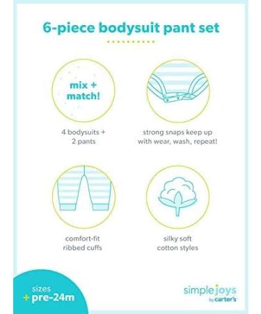 Simple Joys Carter's Baby Girls' 4-Pack Pants Set, 12 Months - Aqua Green Elephant, Grey Dots, Pink Stripes, White Forest Animals - Buy Online on GoSupps.com