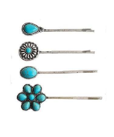 MOESUYUM 4 Pieces Retro Hair Pins for Women Girls Man-made Turquoise Decorative Bobby Pins Vintage Hairpins Boho Hair Clips Headwear Styling Tools Hair Accessories for Women Ladies