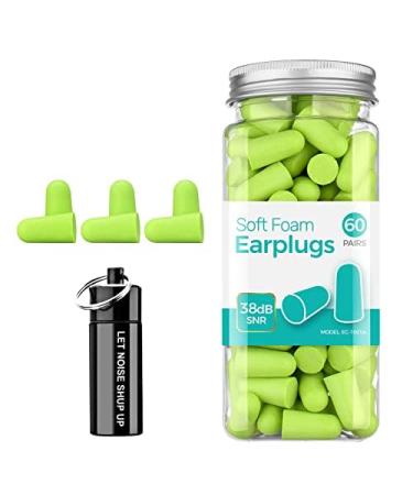 Wowteech sleeping earplugs 38 dB Highly Snr 60 pairs improved super soft foam stoppels unit size soft earplugs for sleeping snoring learning traveling concerts loud noises grass green