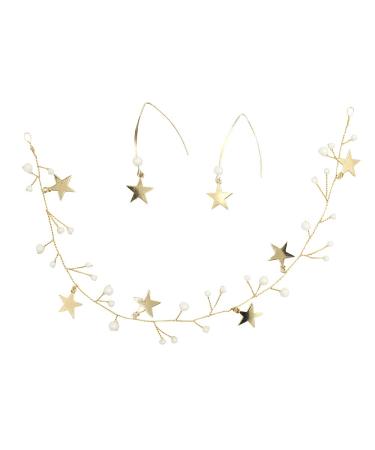 JWICOS Star Girl Headband Earrings Set - Gold Princess Wedding Hair Accessories for Women - Handmade Bridal Barrette with Dainty Bead Star Drop Design - Buy Online on GoSupps.com