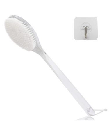 Mczxon Bath Body Back Shower Brush with Curved Long Handle for Exfoliating Skin Improve Blood Circulation  Back Scrubber Bath Shower Wet or Dry Brushing Body Brush(Transparent Handle)