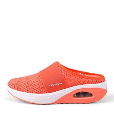 Horblux Womens Air Cushion Slip-On Walking Shoes Orthopedic Diabetic Sandals with Arch Support 6 Orangge