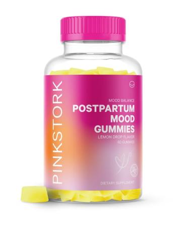 Pink Stork Postpartum Mood Gummies: Postpartum Recovery & Hormone Balance for Women Postnatal Vitamins with Vitamin D Immune Support Postpartum Essentials Women-Owned 60 Lemon Drop Gummies