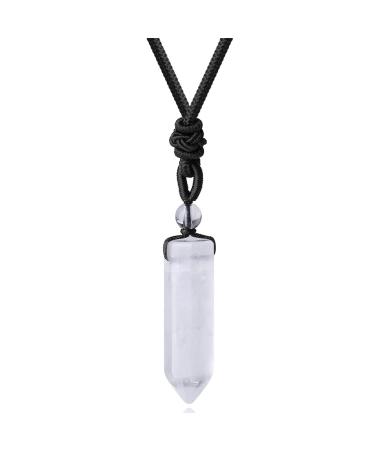 XIANNVXI Healing Crystal Necklace for Men Women Crystal Pendant Hexagonal Point Pendant Necklace Natural Gemstone Adjustable Rope Reiki Jewellery Necklace C- Clear Quartz
