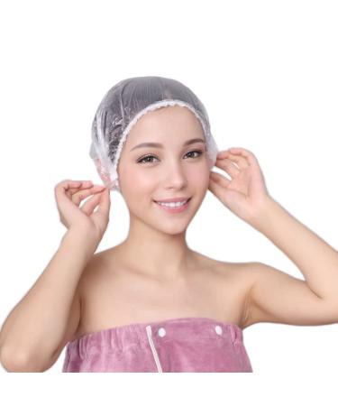 100 PCS Disposable Shower Cap - Clear Waterproof Hair Head Bath Caps - Cover for Women  Kids  Girls - Home Use  Travel Spa  Hotel  and Hair Salon