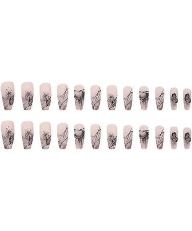 24Pcs/Set Press On Nails Dark Matte Rose Long Trapezoidal High Grade European and American Matte Butterfly False Nail False Nails Fake Nails Full Cover Nail Manicure Press on nails for Women and Girls - Buy Online on GoSupps.com