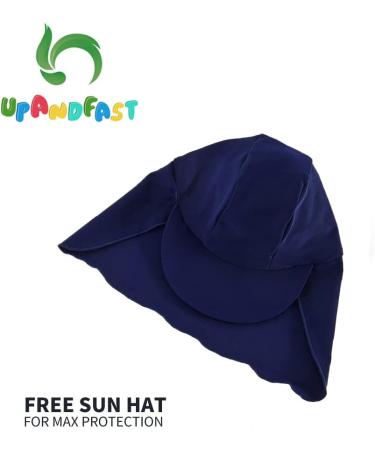 UPF 50+ Baby Boy One Piece Swimsuit with Sun Hat | 18-24 Months Navy Stripe | UPFandfast Infant Toddler Bathing Suit - Buy Online on GoSupps.com