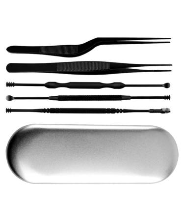 6pcs/set LED Ear Wax Pickers Stainless Steel Earpick Wax Remover Curette Ear Pick Cleaner Ear Cleaner Spoon Care Ear Clean Tool - (Color: Black)