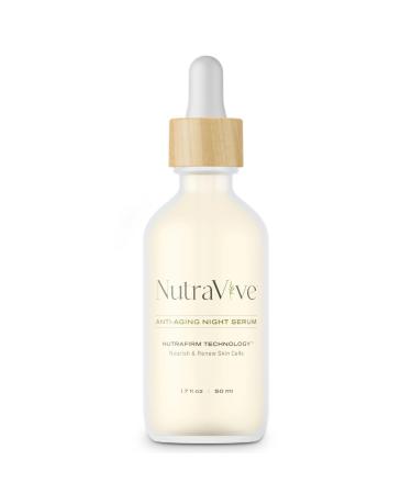 NutraVive Anti-Aging Night Serum Tightening Nourishing & Hydrating Face & Neck Serum 1.7 Fl Oz Overnight Skin Care Treatment for Fine Lines & Wrinkles Collagen Boosting Facial Serum
