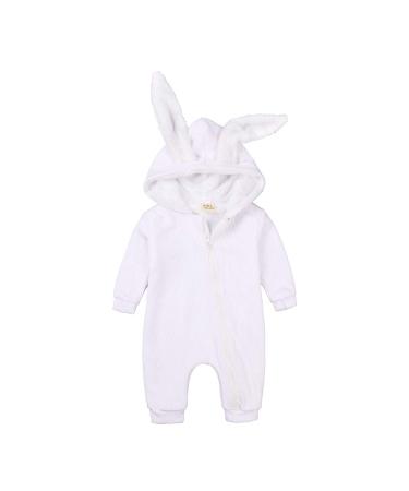 Kids Tales Newborn Baby Winter Warm Outfits Cute Rabbit Ear Hooded Zipper Romper 12-18 Months White Thick