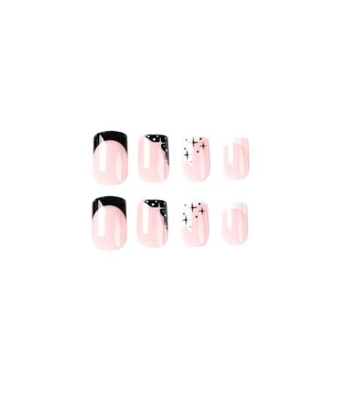 Justotry 24-Piece Angular Star Nails - Short White & Black French Press-On Fake Nails for Women | Beautiful Square Artificial Fingernails - Buy Online on GoSupps.com