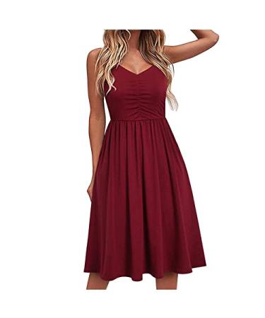 Summer Dresses for Women 2023 Sleeveless Beach Dress A Line Sundresses Spaghetti Strap Maxi Dress with Pockets Wine XX-Large