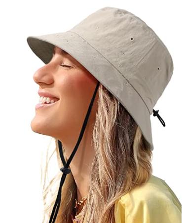 Waterproof Bucket Hat for Women Men Rain Hat UPF 50+ Wide Brim Boonie Sun Hat Foldable Summer Floppy Beach Fishing Safari Hat Beige One Size