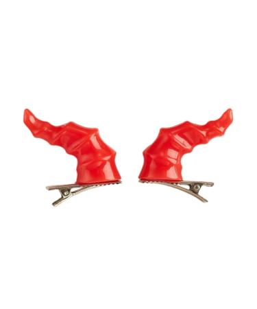 xbiez 1pair Devil Horn Shape Hairpins Hot Girls Goth Duckbills Hair Clip Halloween Goth Ponytail Braids Hair Clip for Woman Red